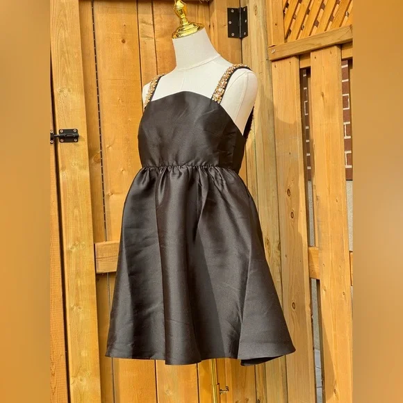🆕 SELF-PORTRAIT 🧿 NWOT Embellished Taffeta Mini Dress, Black - Sz UK 10 / US 6 - Picture 6 of 17
